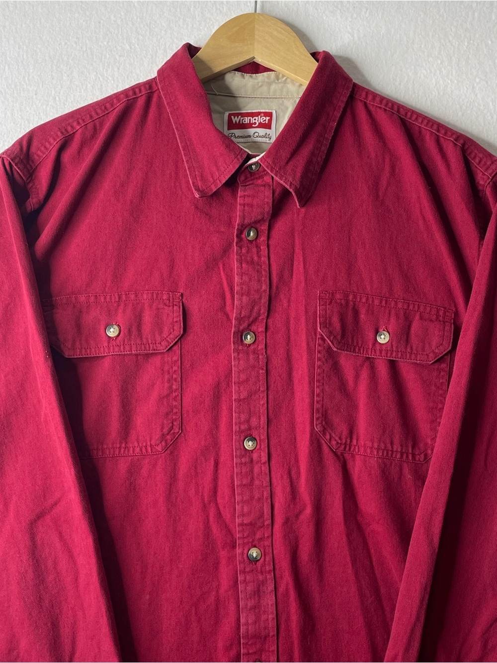 Wrangler Button Down Shirt Men's Large Red Long Sleeve Western Workwear Classic